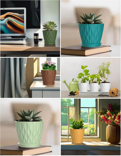 4 Inch Plant Pots, 6 Pack Indoor Flower Pots, Planters with Drainage Holes and Trays for Orchids, Violets, Succulents, Herbs, and Other Plants,Corolful
