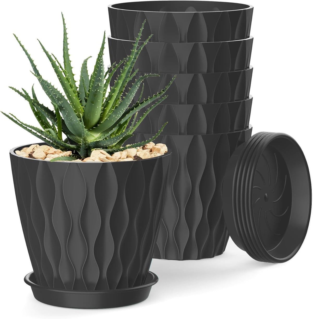 4 Inch Plant Pots, 6 Pack Indoor Flower Pots, Planters with Drainage Holes and Trays for Orchids, Violets, Succulents, Herbs, and Other Plants,Corolful