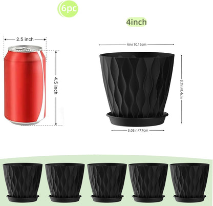 4 Inch Plant Pots, 6 Pack Indoor Flower Pots, Planters with Drainage Holes and Trays for Orchids, Violets, Succulents, Herbs, and Other Plants,Corolful