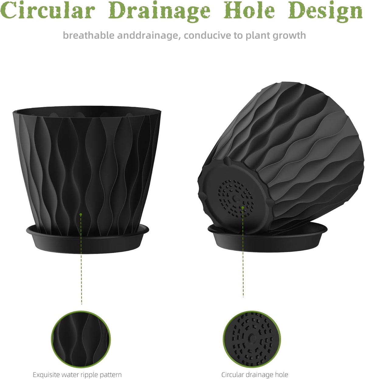 4 Inch Plant Pots, 6 Pack Indoor Flower Pots, Planters with Drainage Holes and Trays for Orchids, Violets, Succulents, Herbs, and Other Plants,Corolful