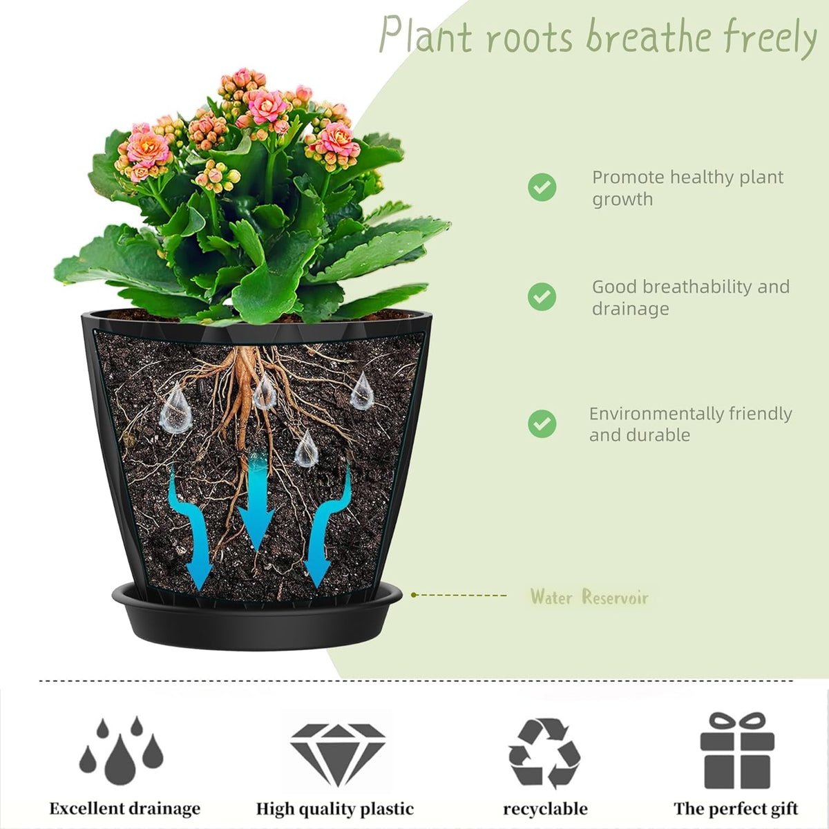 4 Inch Plant Pots, 6 Pack Indoor Flower Pots, Planters with Drainage Holes and Trays for Orchids, Violets, Succulents, Herbs, and Other Plants,Corolful