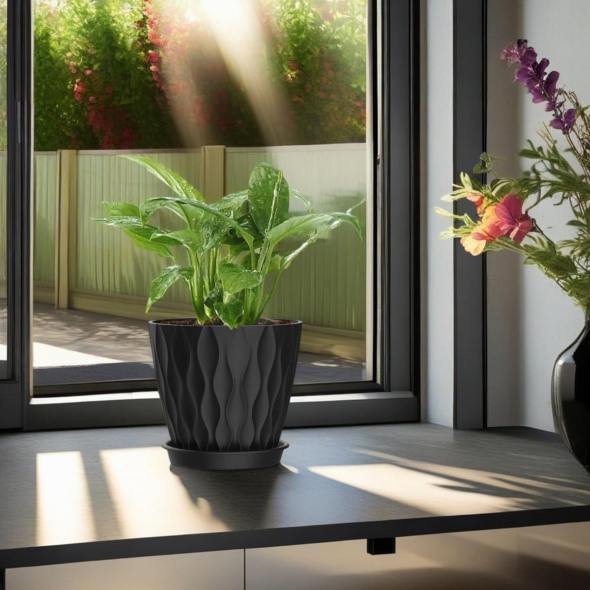 4 Inch Plant Pots, 6 Pack Indoor Flower Pots, Planters with Drainage Holes and Trays for Orchids, Violets, Succulents, Herbs, and Other Plants,Corolful