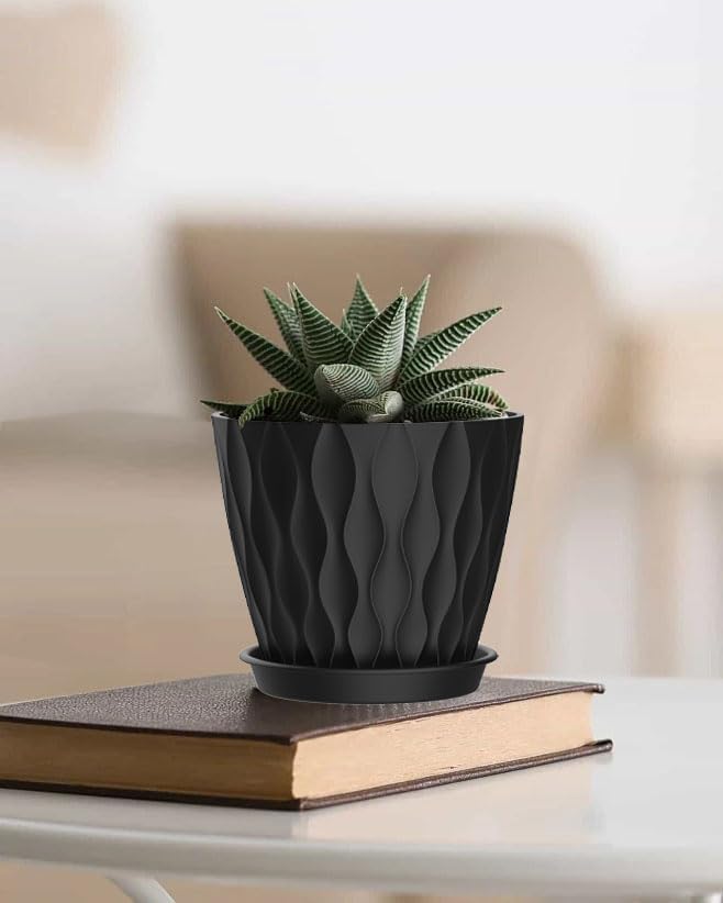 4 Inch Plant Pots, 6 Pack Indoor Flower Pots, Planters with Drainage Holes and Trays for Orchids, Violets, Succulents, Herbs, and Other Plants,Corolful