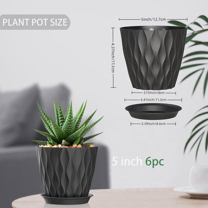 4 Inch Plant Pots, 6 Pack Indoor Flower Pots, Planters with Drainage Holes and Trays for Orchids, Violets, Succulents, Herbs, and Other Plants,Corolful