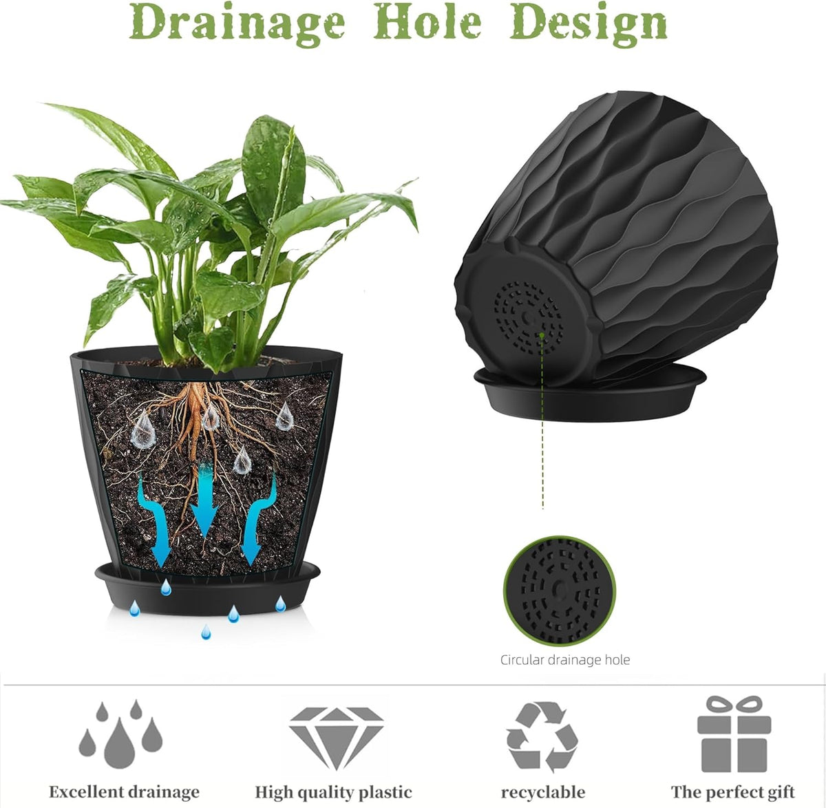 4 Inch Plant Pots, 6 Pack Indoor Flower Pots, Planters with Drainage Holes and Trays for Orchids, Violets, Succulents, Herbs, and Other Plants,Corolful