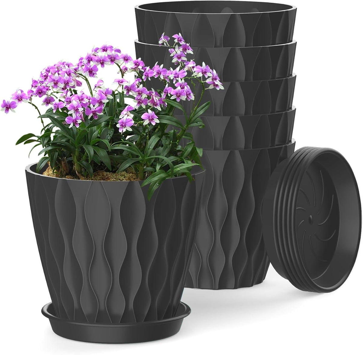 4 Inch Plant Pots, 6 Pack Indoor Flower Pots, Planters with Drainage Holes and Trays for Orchids, Violets, Succulents, Herbs, and Other Plants,Corolful