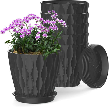 4 Inch Plant Pots, 6 Pack Indoor Flower Pots, Planters with Drainage Holes and Trays for Orchids, Violets, Succulents, Herbs, and Other Plants,Corolful
