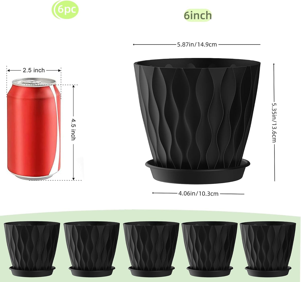 4 Inch Plant Pots, 6 Pack Indoor Flower Pots, Planters with Drainage Holes and Trays for Orchids, Violets, Succulents, Herbs, and Other Plants,Corolful