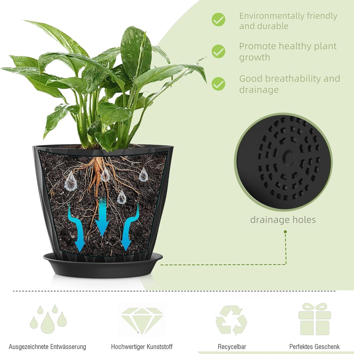 4 Inch Plant Pots, 6 Pack Indoor Flower Pots, Planters with Drainage Holes and Trays for Orchids, Violets, Succulents, Herbs, and Other Plants,Corolful