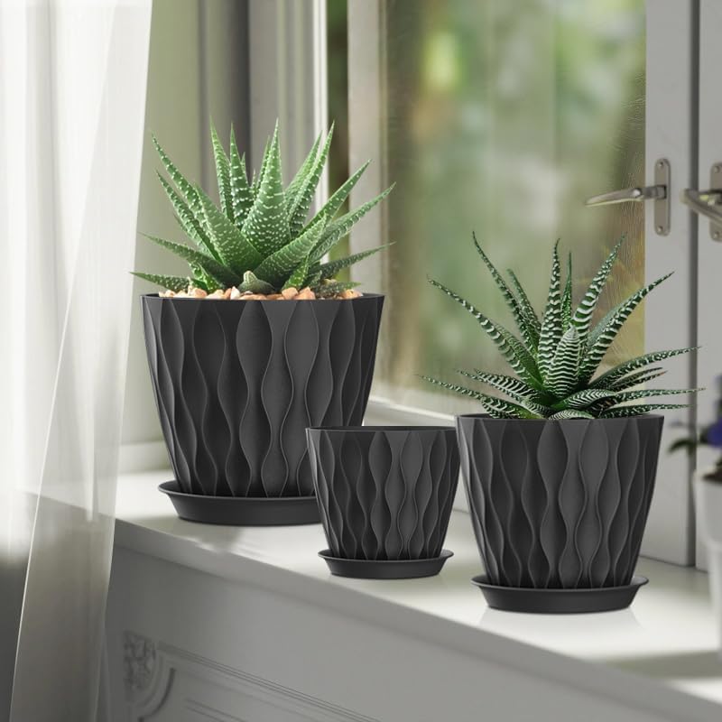 4 Inch Plant Pots, 6 Pack Indoor Flower Pots, Planters with Drainage Holes and Trays for Orchids, Violets, Succulents, Herbs, and Other Plants,Corolful