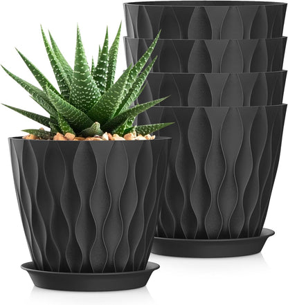4 Inch Plant Pots, 6 Pack Indoor Flower Pots, Planters with Drainage Holes and Trays for Orchids, Violets, Succulents, Herbs, and Other Plants,Corolful