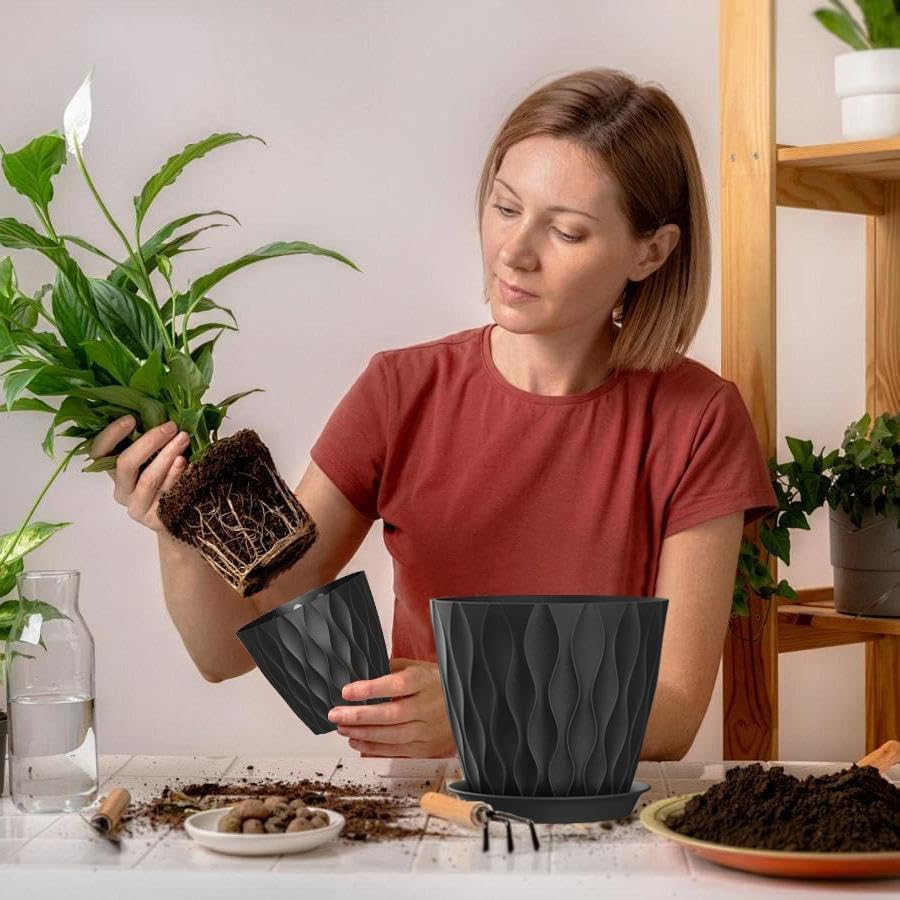 4 Inch Plant Pots, 6 Pack Indoor Flower Pots, Planters with Drainage Holes and Trays for Orchids, Violets, Succulents, Herbs, and Other Plants,Corolful
