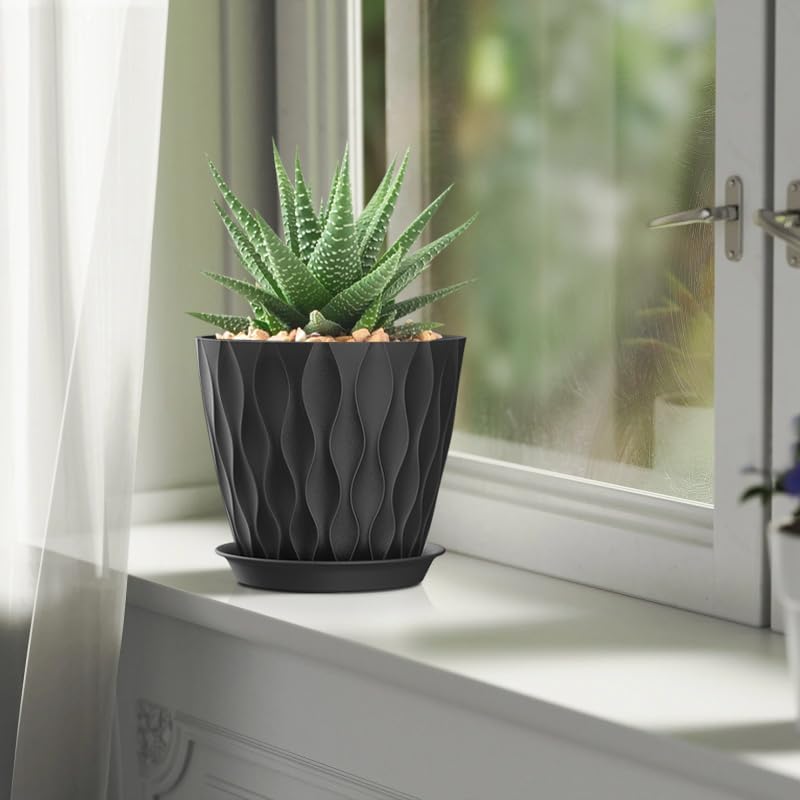 4 Inch Plant Pots, 6 Pack Indoor Flower Pots, Planters with Drainage Holes and Trays for Orchids, Violets, Succulents, Herbs, and Other Plants,Corolful