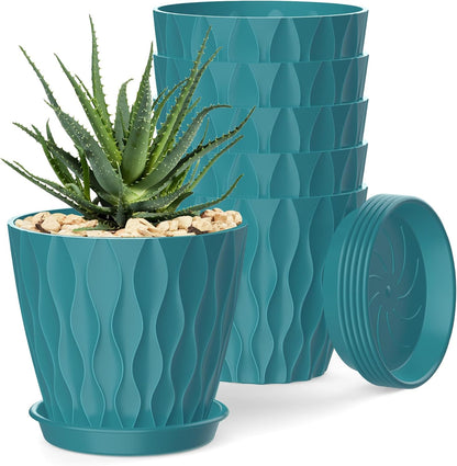 4 Inch Plant Pots, 6 Pack Indoor Flower Pots, Planters with Drainage Holes and Trays for Orchids, Violets, Succulents, Herbs, and Other Plants,Corolful
