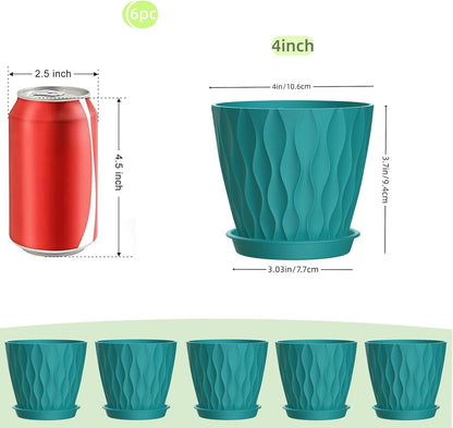 4 Inch Plant Pots, 6 Pack Indoor Flower Pots, Planters with Drainage Holes and Trays for Orchids, Violets, Succulents, Herbs, and Other Plants,Corolful
