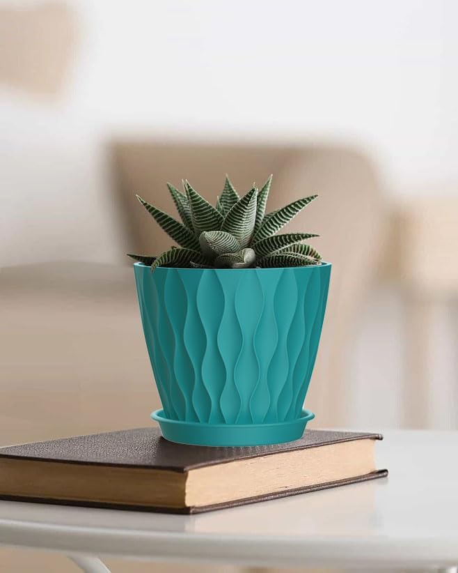 4 Inch Plant Pots, 6 Pack Indoor Flower Pots, Planters with Drainage Holes and Trays for Orchids, Violets, Succulents, Herbs, and Other Plants,Corolful