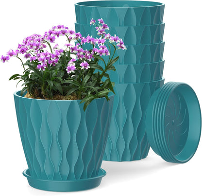 4 Inch Plant Pots, 6 Pack Indoor Flower Pots, Planters with Drainage Holes and Trays for Orchids, Violets, Succulents, Herbs, and Other Plants,Corolful
