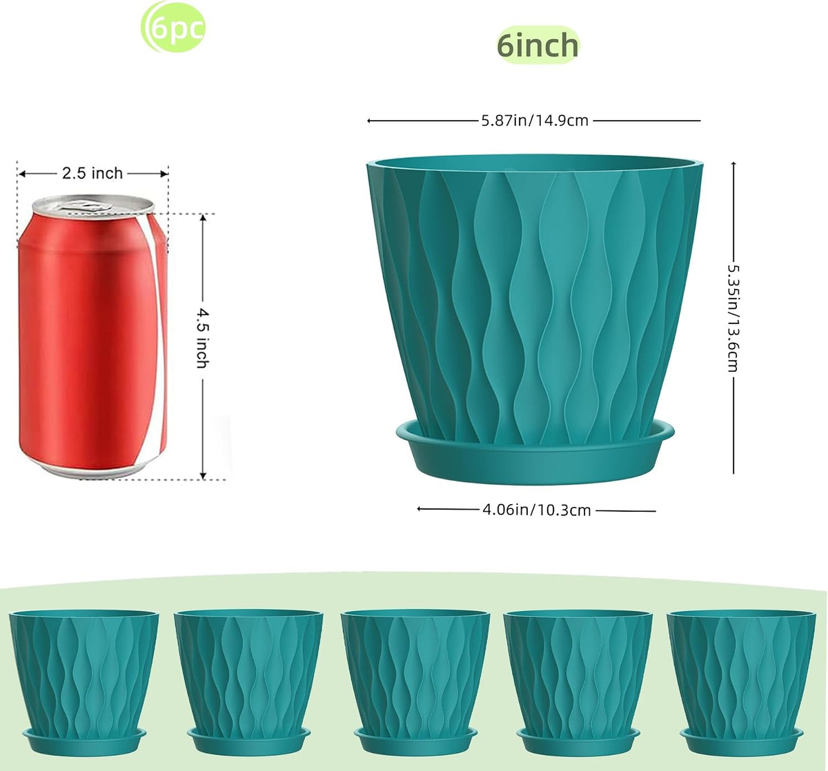 4 Inch Plant Pots, 6 Pack Indoor Flower Pots, Planters with Drainage Holes and Trays for Orchids, Violets, Succulents, Herbs, and Other Plants,Corolful