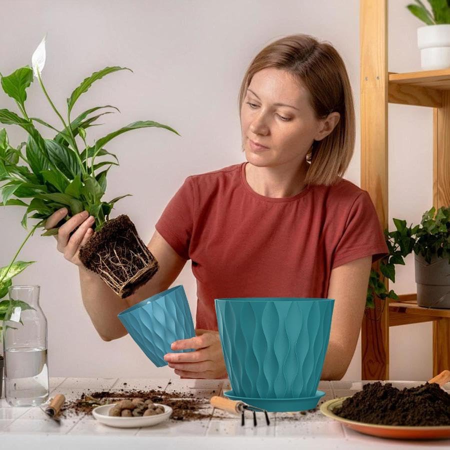 4 Inch Plant Pots, 6 Pack Indoor Flower Pots, Planters with Drainage Holes and Trays for Orchids, Violets, Succulents, Herbs, and Other Plants,Corolful
