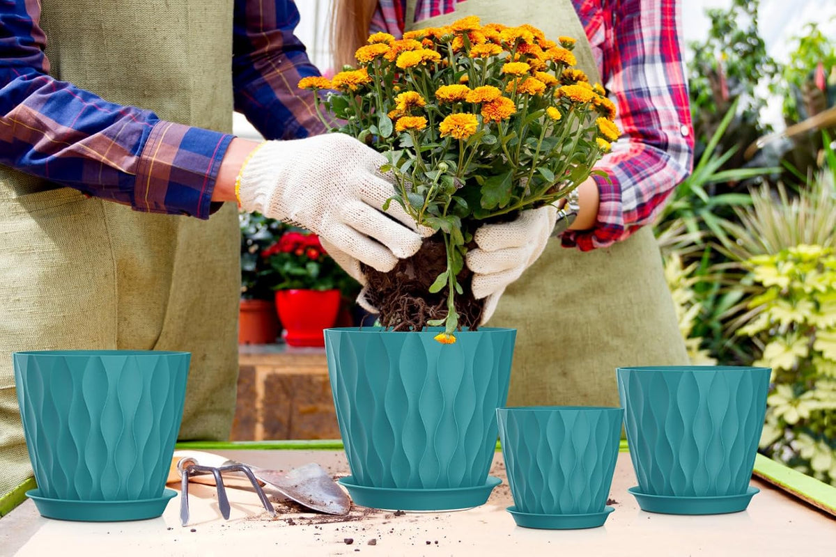 4 Inch Plant Pots, 6 Pack Indoor Flower Pots, Planters with Drainage Holes and Trays for Orchids, Violets, Succulents, Herbs, and Other Plants,Corolful