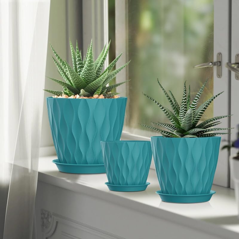 4 Inch Plant Pots, 6 Pack Indoor Flower Pots, Planters with Drainage Holes and Trays for Orchids, Violets, Succulents, Herbs, and Other Plants,Corolful