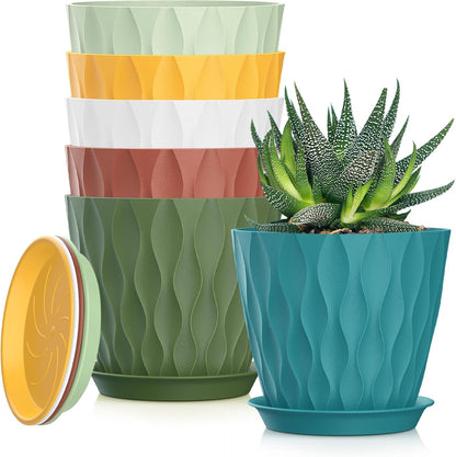 4 Inch Plant Pots, 6 Pack Indoor Flower Pots, Planters with Drainage Holes and Trays for Orchids, Violets, Succulents, Herbs, and Other Plants,Corolful