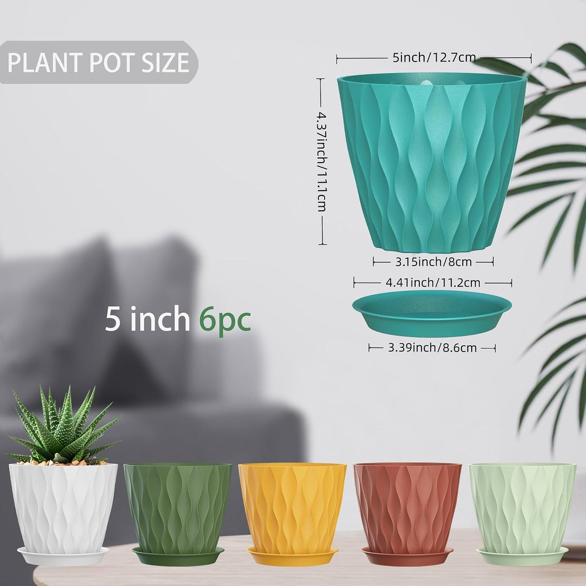 4 Inch Plant Pots, 6 Pack Indoor Flower Pots, Planters with Drainage Holes and Trays for Orchids, Violets, Succulents, Herbs, and Other Plants,Corolful