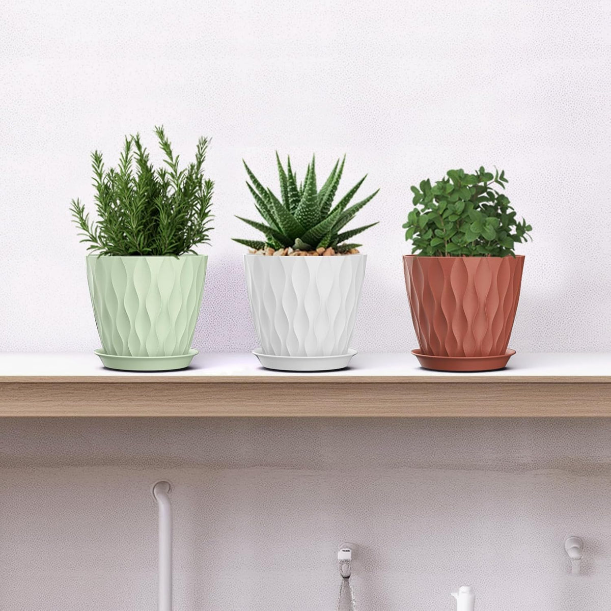 4 Inch Plant Pots, 6 Pack Indoor Flower Pots, Planters with Drainage Holes and Trays for Orchids, Violets, Succulents, Herbs, and Other Plants,Corolful