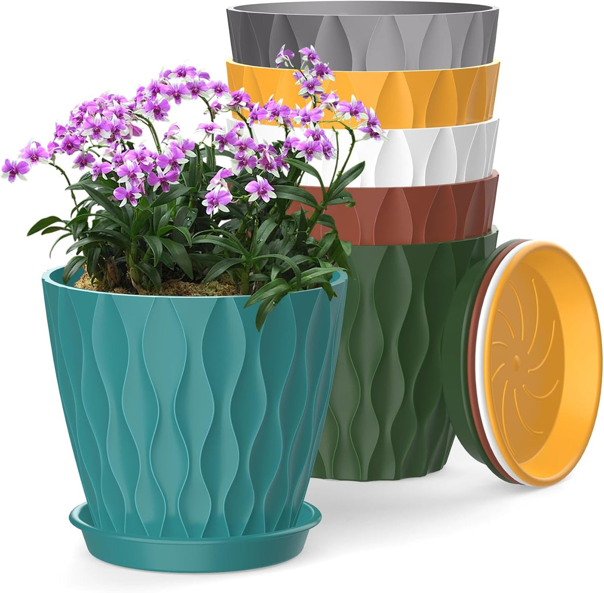 4 Inch Plant Pots, 6 Pack Indoor Flower Pots, Planters with Drainage Holes and Trays for Orchids, Violets, Succulents, Herbs, and Other Plants,Corolful