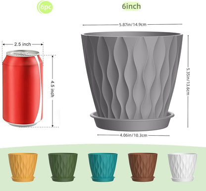 4 Inch Plant Pots, 6 Pack Indoor Flower Pots, Planters with Drainage Holes and Trays for Orchids, Violets, Succulents, Herbs, and Other Plants,Corolful