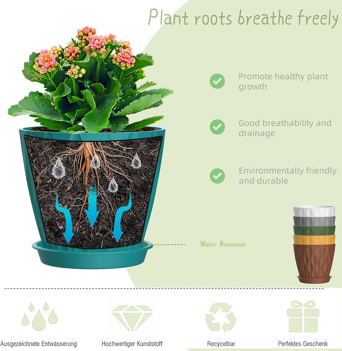 4 Inch Plant Pots, 6 Pack Indoor Flower Pots, Planters with Drainage Holes and Trays for Orchids, Violets, Succulents, Herbs, and Other Plants,Corolful
