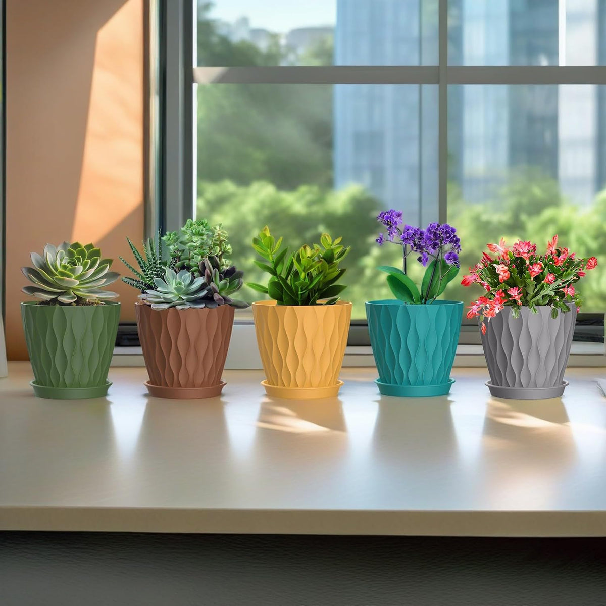 4 Inch Plant Pots, 6 Pack Indoor Flower Pots, Planters with Drainage Holes and Trays for Orchids, Violets, Succulents, Herbs, and Other Plants,Corolful