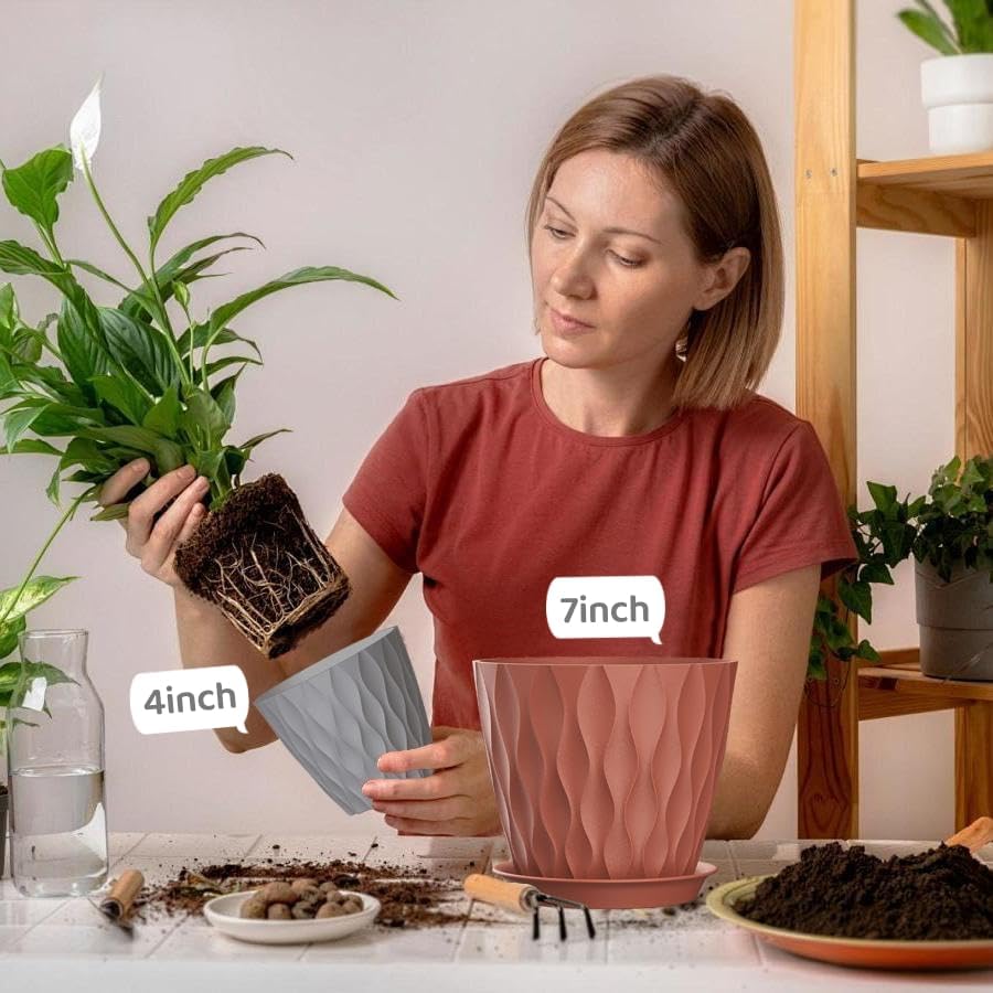 4 Inch Plant Pots, 6 Pack Indoor Flower Pots, Planters with Drainage Holes and Trays for Orchids, Violets, Succulents, Herbs, and Other Plants,Corolful