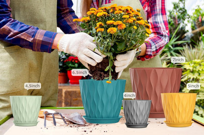 4 Inch Plant Pots, 6 Pack Indoor Flower Pots, Planters with Drainage Holes and Trays for Orchids, Violets, Succulents, Herbs, and Other Plants,Corolful