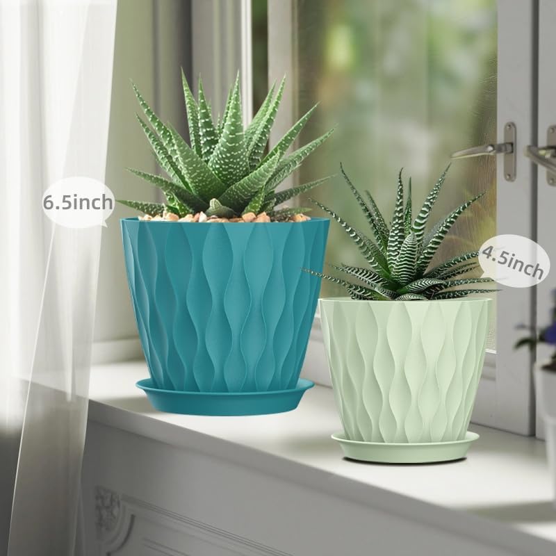 4 Inch Plant Pots, 6 Pack Indoor Flower Pots, Planters with Drainage Holes and Trays for Orchids, Violets, Succulents, Herbs, and Other Plants,Corolful