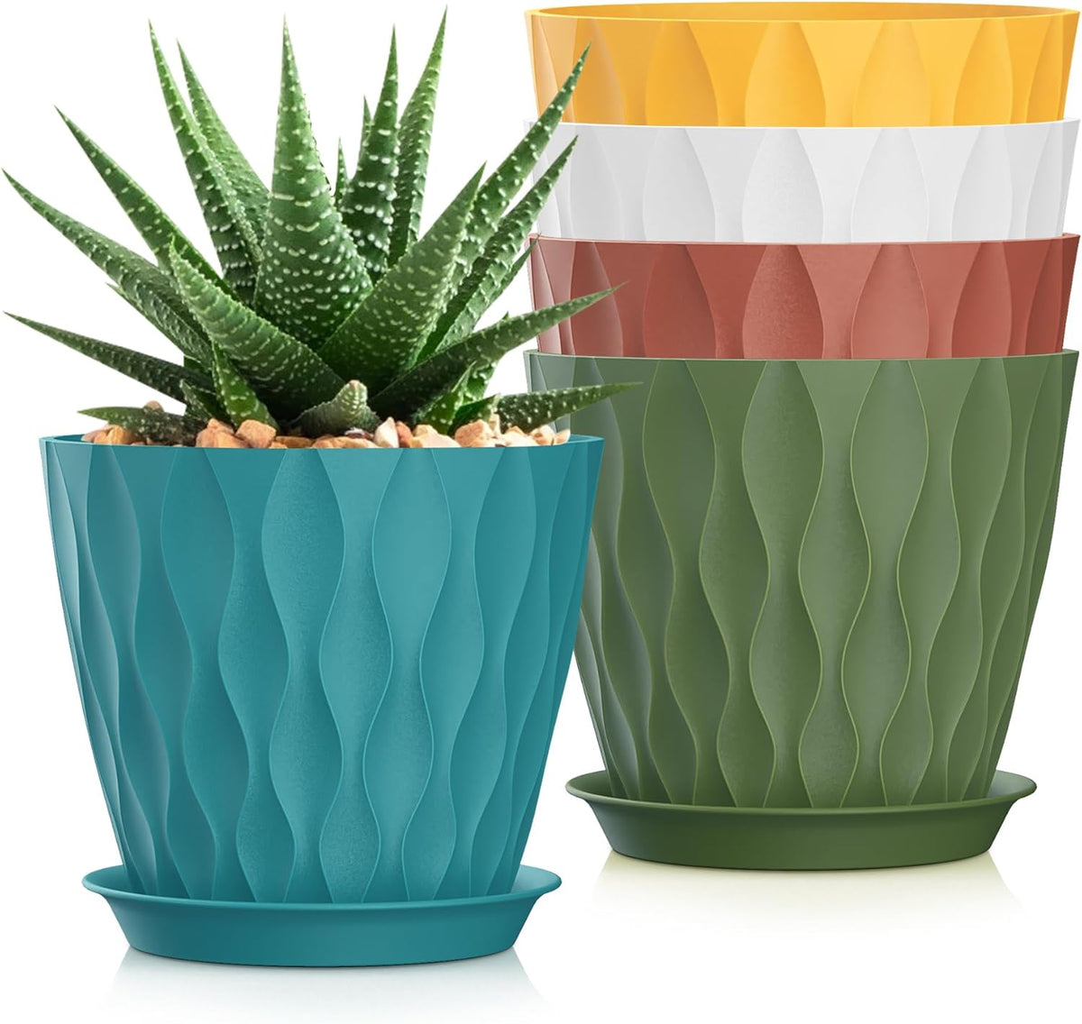 4 Inch Plant Pots, 6 Pack Indoor Flower Pots, Planters with Drainage Holes and Trays for Orchids, Violets, Succulents, Herbs, and Other Plants,Corolful