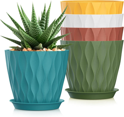4 Inch Plant Pots, 6 Pack Indoor Flower Pots, Planters with Drainage Holes and Trays for Orchids, Violets, Succulents, Herbs, and Other Plants,Corolful