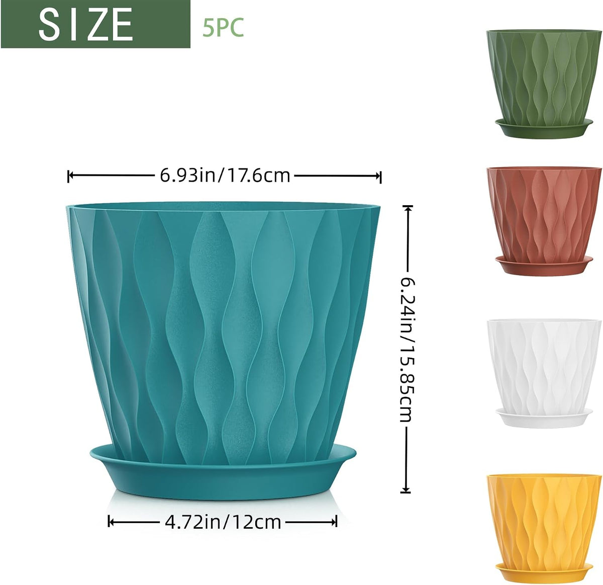 4 Inch Plant Pots, 6 Pack Indoor Flower Pots, Planters with Drainage Holes and Trays for Orchids, Violets, Succulents, Herbs, and Other Plants,Corolful