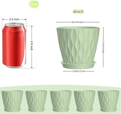4 Inch Plant Pots, 6 Pack Indoor Flower Pots, Planters with Drainage Holes and Trays for Orchids, Violets, Succulents, Herbs, and Other Plants,Corolful