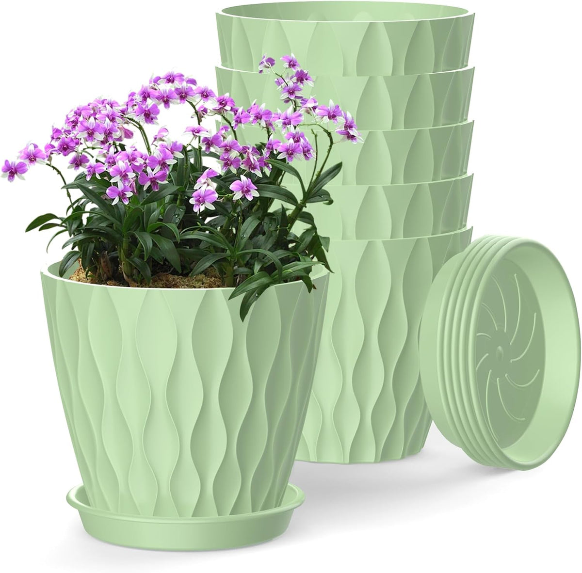 4 Inch Plant Pots, 6 Pack Indoor Flower Pots, Planters with Drainage Holes and Trays for Orchids, Violets, Succulents, Herbs, and Other Plants,Corolful