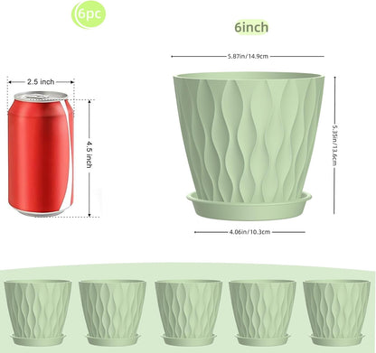 4 Inch Plant Pots, 6 Pack Indoor Flower Pots, Planters with Drainage Holes and Trays for Orchids, Violets, Succulents, Herbs, and Other Plants,Corolful