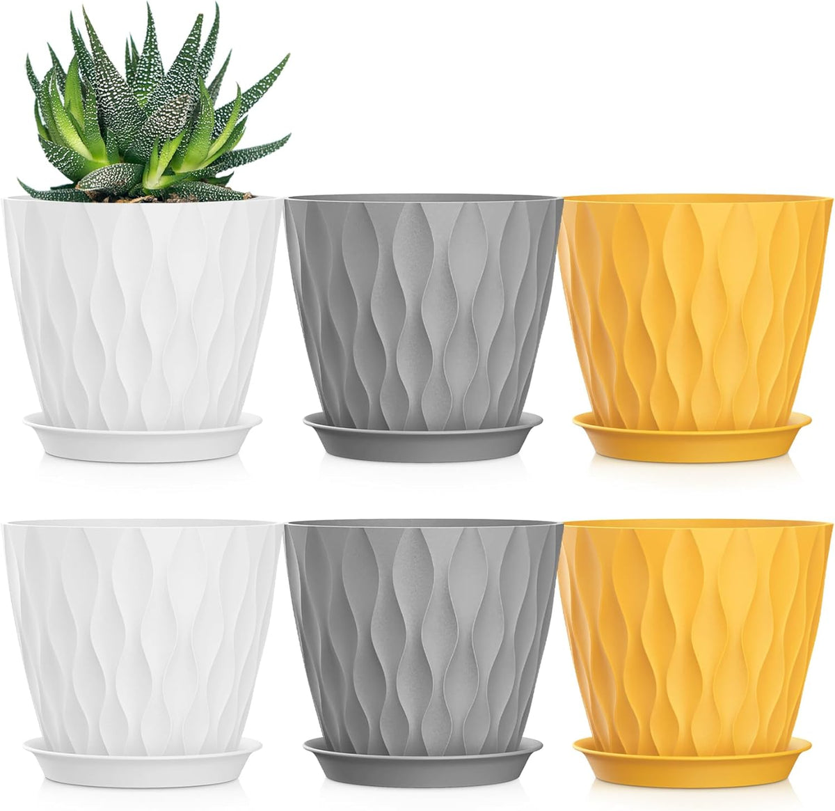 4 Inch Plant Pots, 6 Pack Indoor Flower Pots, Planters with Drainage Holes and Trays for Orchids, Violets, Succulents, Herbs, and Other Plants,Corolful