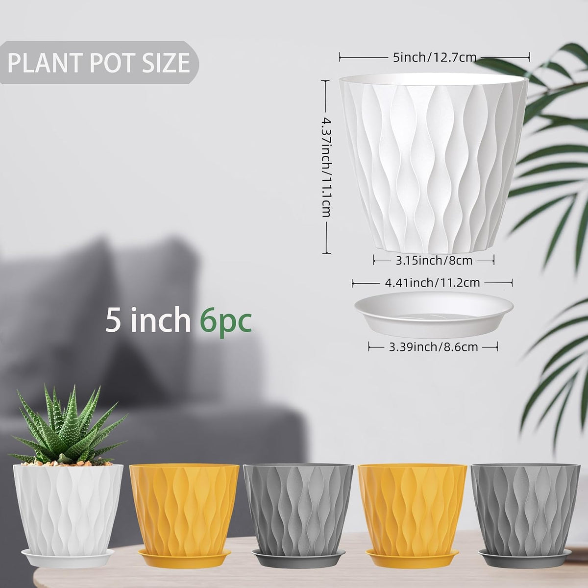 4 Inch Plant Pots, 6 Pack Indoor Flower Pots, Planters with Drainage Holes and Trays for Orchids, Violets, Succulents, Herbs, and Other Plants,Corolful