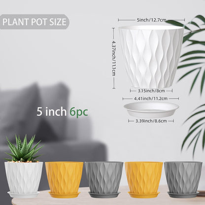 4 Inch Plant Pots, 6 Pack Indoor Flower Pots, Planters with Drainage Holes and Trays for Orchids, Violets, Succulents, Herbs, and Other Plants,Corolful