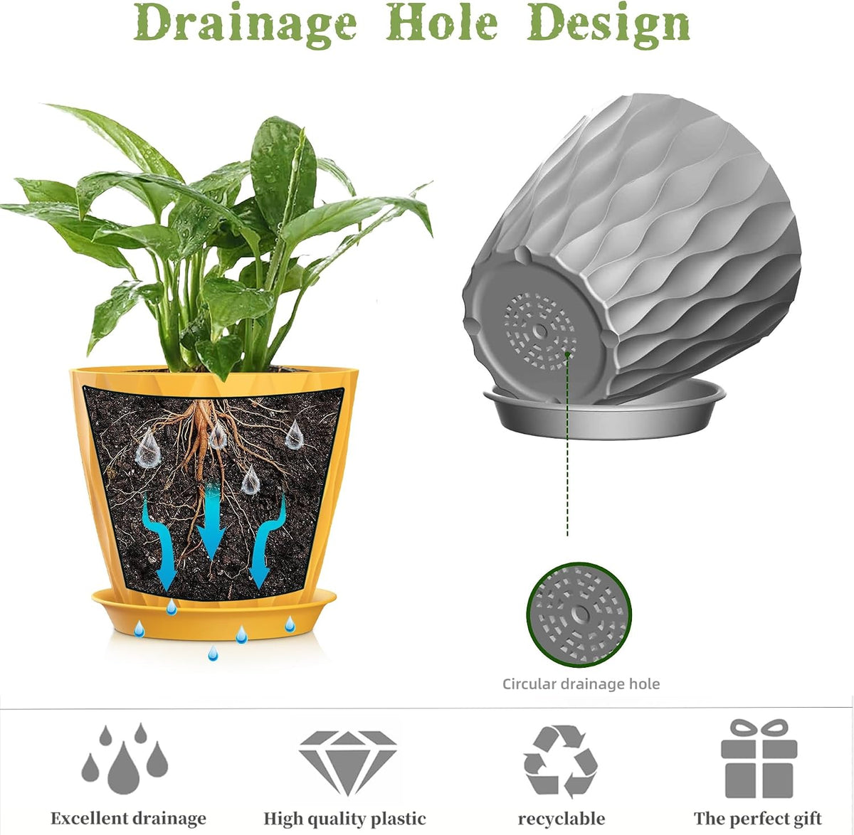 4 Inch Plant Pots, 6 Pack Indoor Flower Pots, Planters with Drainage Holes and Trays for Orchids, Violets, Succulents, Herbs, and Other Plants,Corolful