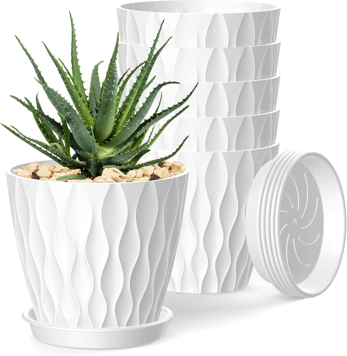 4 Inch Plant Pots, 6 Pack Indoor Flower Pots, Planters with Drainage Holes and Trays for Orchids, Violets, Succulents, Herbs, and Other Plants,Corolful