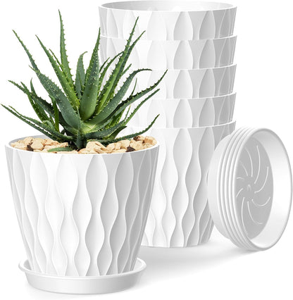 4 Inch Plant Pots, 6 Pack Indoor Flower Pots, Planters with Drainage Holes and Trays for Orchids, Violets, Succulents, Herbs, and Other Plants,Corolful