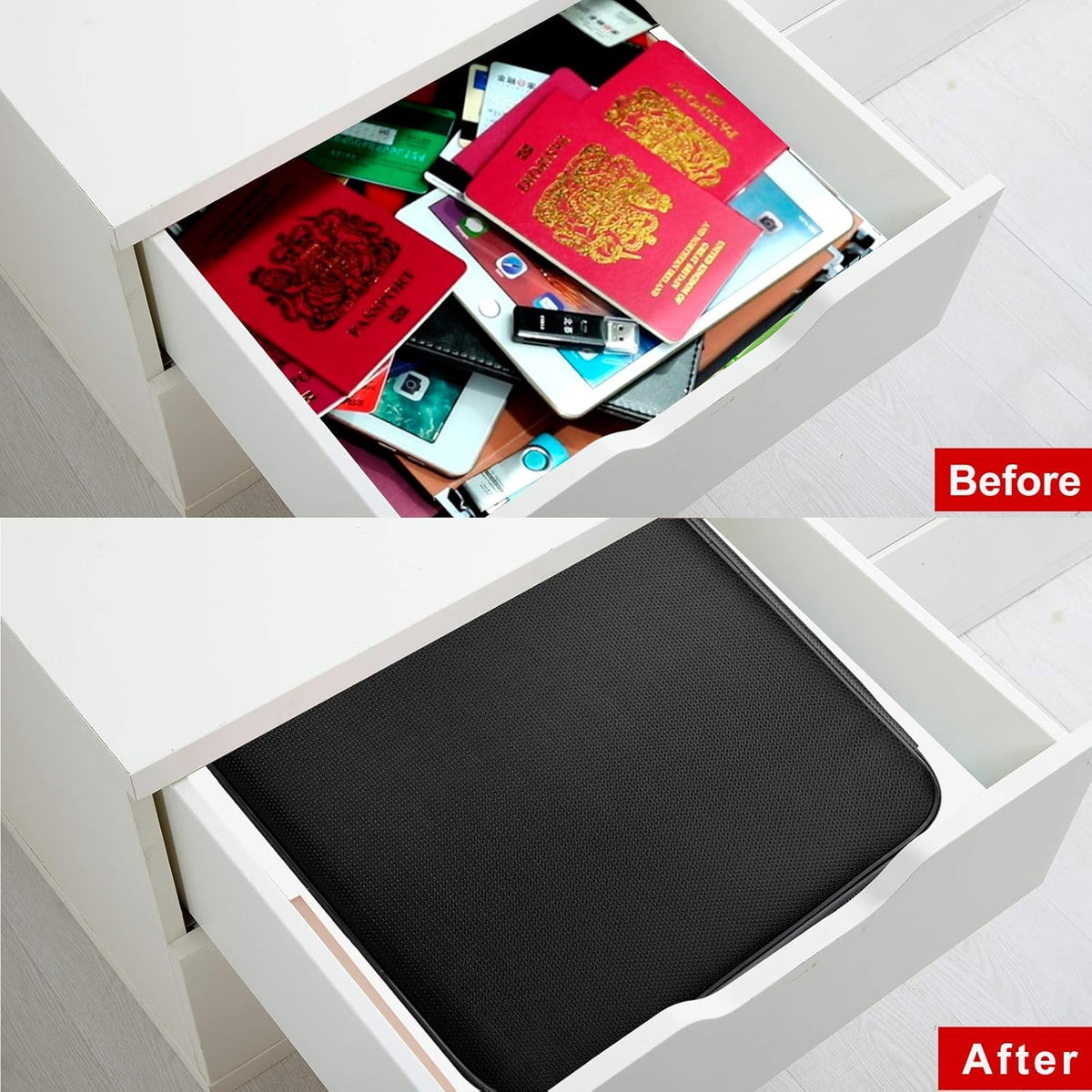Document Bag with Lock, Fireproof 3-Layer File Storage Box, Black