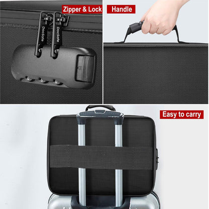 Document Bag with Lock, Fireproof 3-Layer File Storage Box, Black