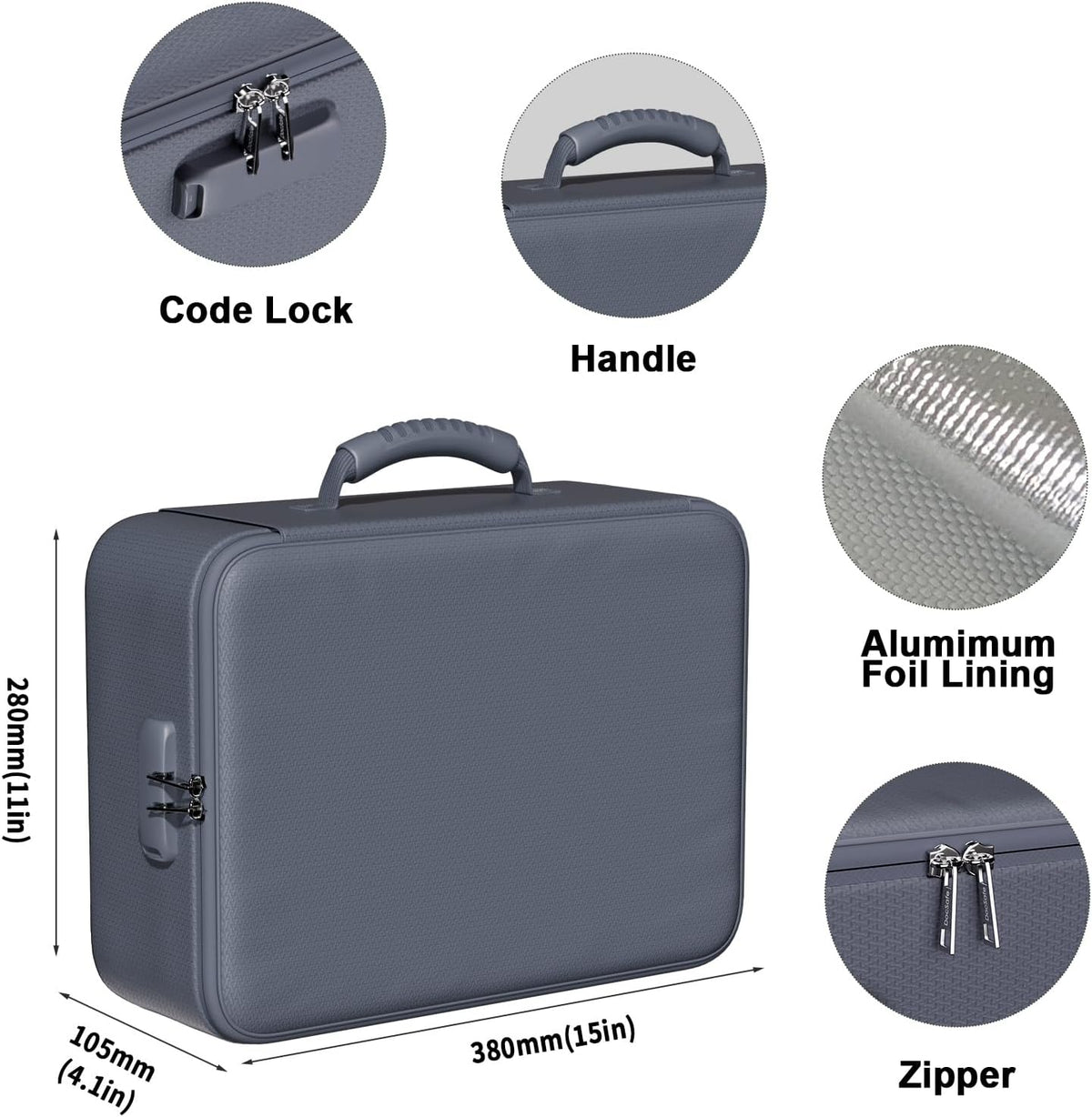 Document Bag with Lock, Fireproof 3-Layer File Storage Box, Black